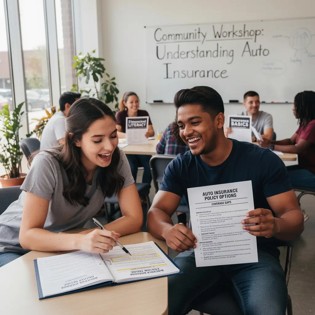 An illustration of a car surrounded by icons representing various insurance coverage options and benefits.